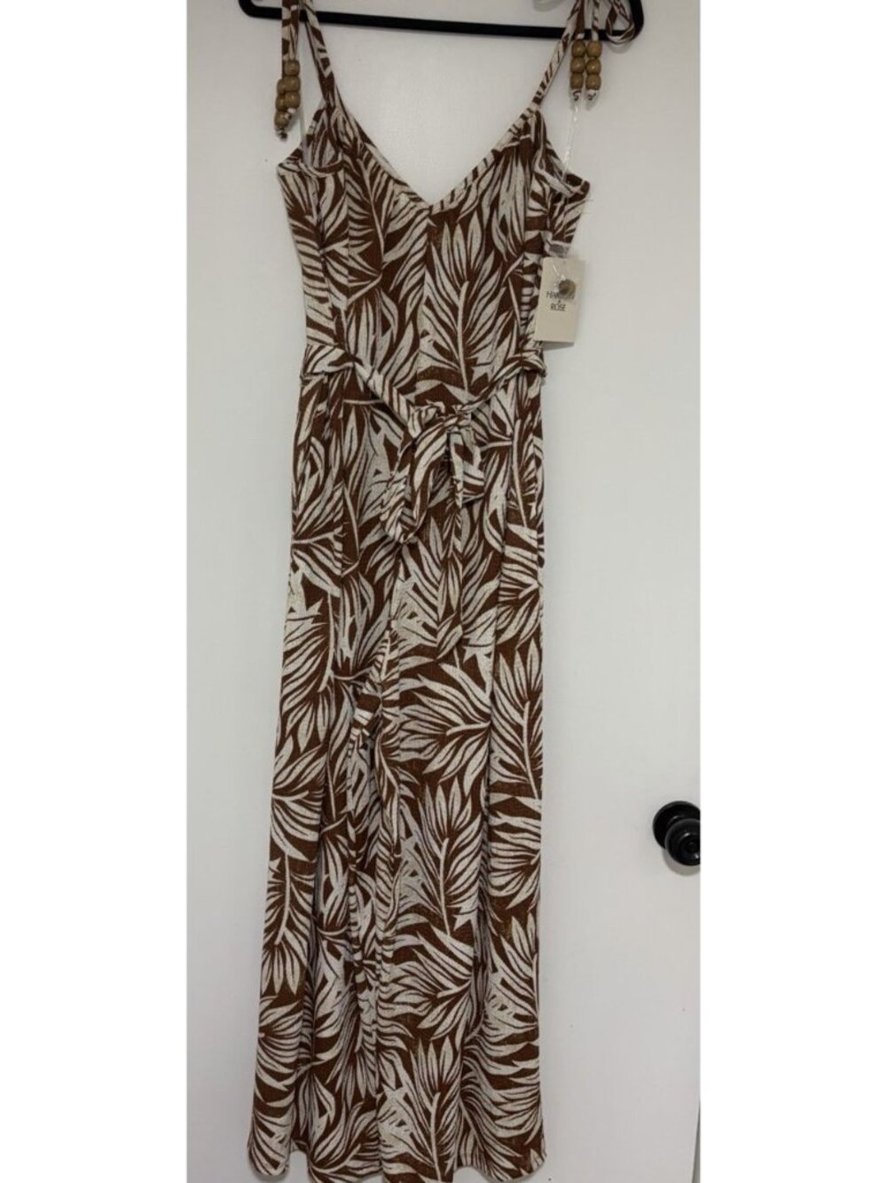 Harlow & Rose Jumpsuit Wide Leg Brown & White Belted Size Large NWT